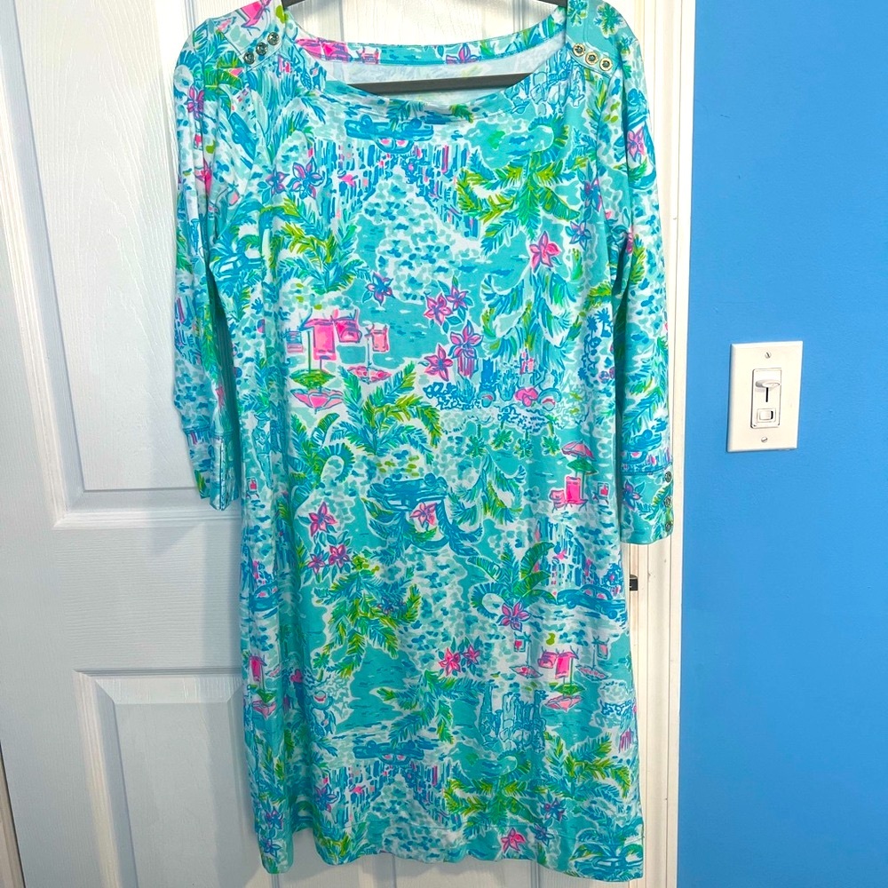 Lilly Pulitzer Blue and Pink 3/4 Sleeve Resort Dress